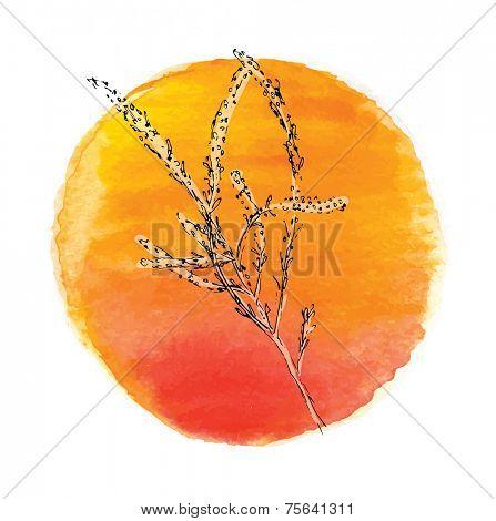 green branch of plant against the sun, vector illustration
