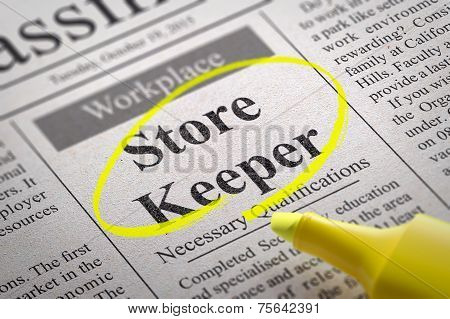 Store Keeper Vacancy in Newspaper.