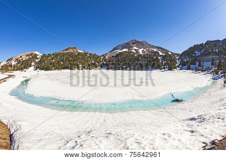 Icy Glacier Lake On Foot Of Mount Lassen In The National Park
