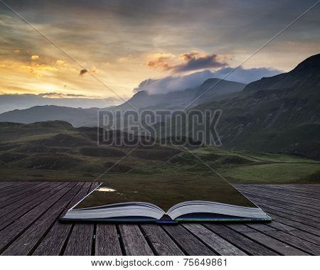 Stunning Sunrise Mountain Landscape With Vibrant Colors And Beautiful Cloud Formations Conceptual Bo