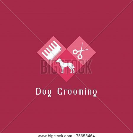 Flat pet grooming logo with dog