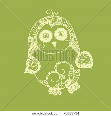 Cute Vector Owl. Look Like Doodles. Hand Drawn Owl. Ecological Design. Template Can Be Used For Text
