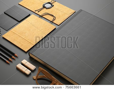 Set Of Blank Elements On Dark Paper Background