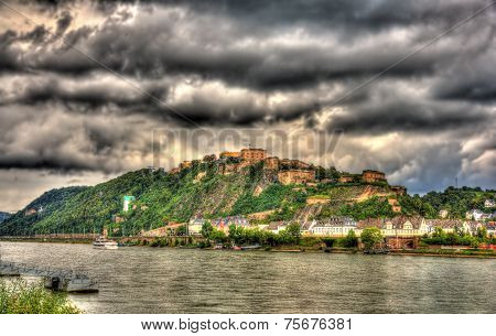 View Of Fortress Ehrenbreitstein In Koblenz, Germany