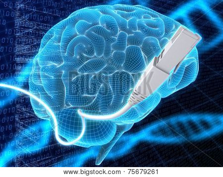 3d illustration - brain and cable