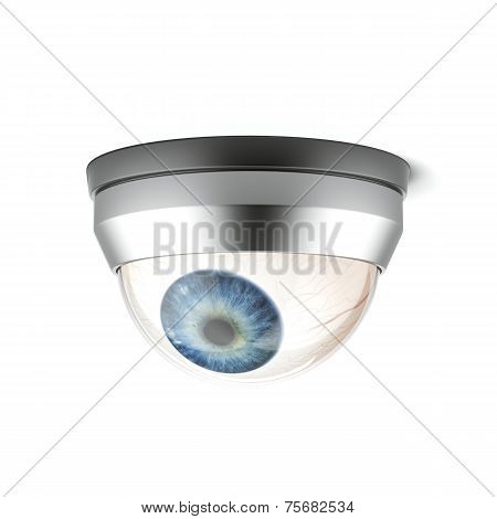 security camera with blue eye