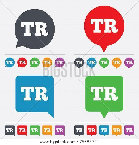 Turkish language sign icon. TR translation