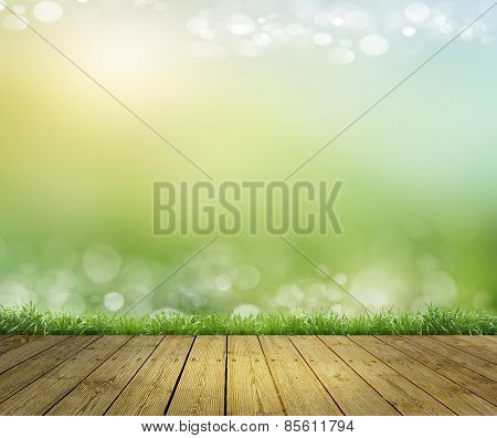 sky as background and a wooden floor