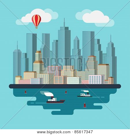 Flat design urban landscape illustration