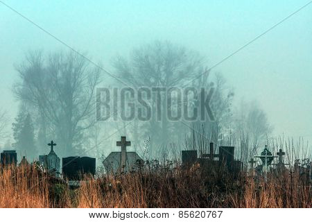 spooky cemetery in nigth time