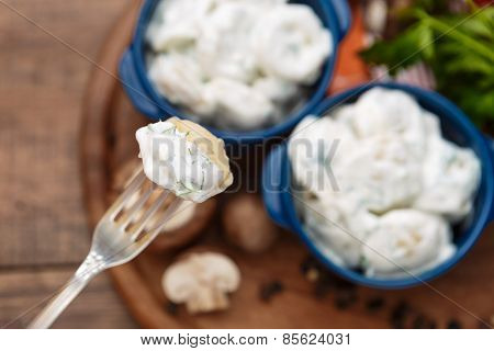 Meat Dumplings - russian boiled pelmeni in plate
