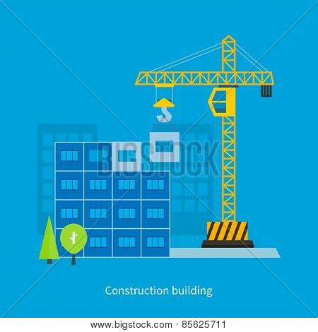 Flat design vector concept illustration with icons of building construction and urban landscape.