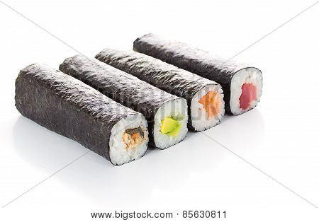 Unsliced Sushi Rolls Isolated On White Background