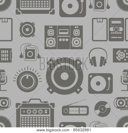 Audio equipment icons collection seamless pattern