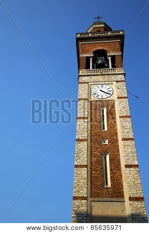 In Gorla  Old Abstract  Wall  And Church Tower Bell Sunny Day