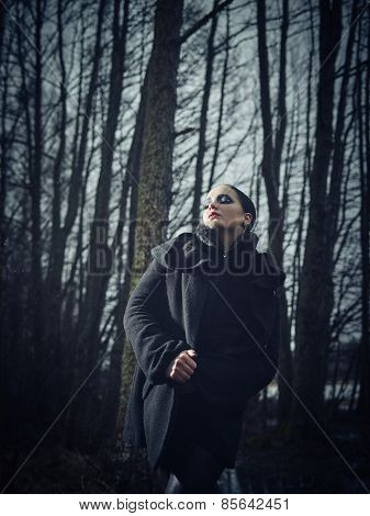 Fashionable Woman, Outdoor Posing In March