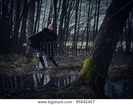 Fashionable Woman, Outdoor Posing In March