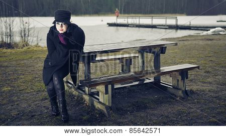 Fashionable Woman, Outdoor Posing In March