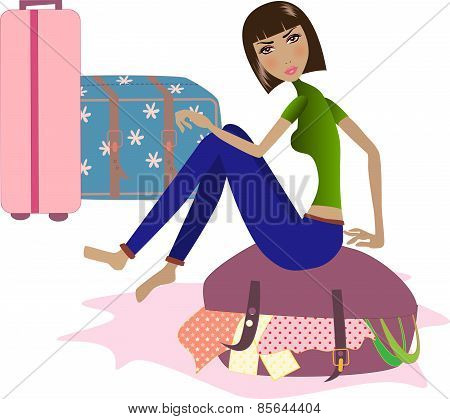 Woman with travel cases.