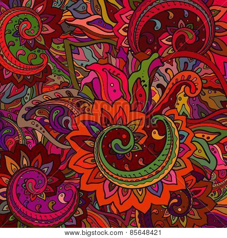 Vector pattern of the indian floral ornament with a lot of details and colors