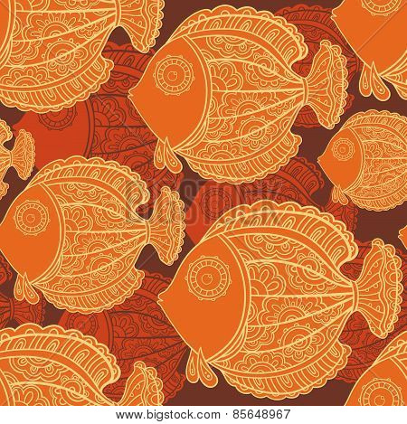 seamless pattern of a lot of beautiful decorative fishes