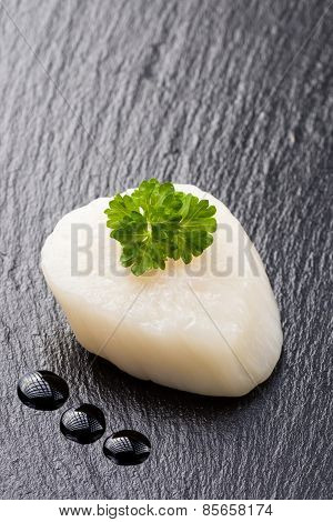 Scallop On Black Stone Plate