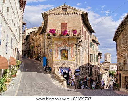 Picturesque street in Assisi, Italy