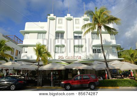 MIAMI - DEC 24, 2012: Art Deco Style Building Carlyle Hotel in Miami Beach in the morning in Miami, Florida, USA.