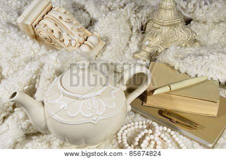 Teapot And Wool Fabric