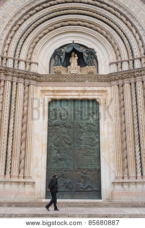 Orvieto, Italy - January 25, 2010: Gate Of Orvieto Cathedral.