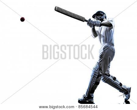 Cricket player batsman in silhouette shadow on white background