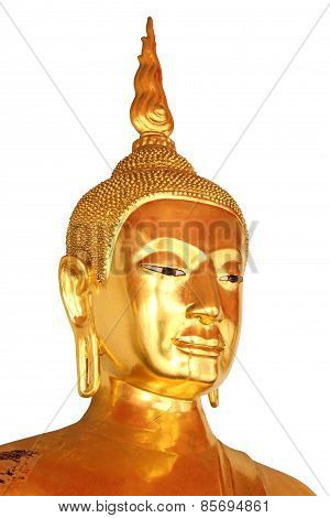 Face Closeup Buddha Statue Isolated On White Background