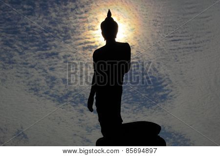 The Graceful Statue Of The Shakyamuni At Phutthamonthon In Silhouette Style