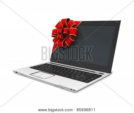 Laptop Gift with Red Ribbon