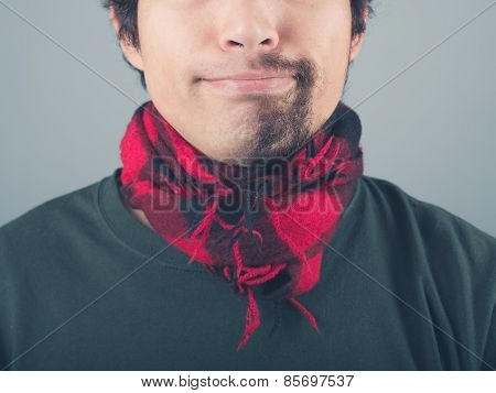 Man With Half Shaved Beard Wearing Scarf