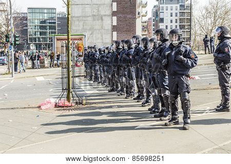 Police Pays Attention For People Demonstrating Against Ezb And Capitalism In Frankfurt