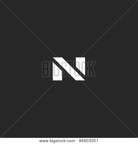 Letter N Logo, Black And White Style, Mockup Modern Technology Symbol
