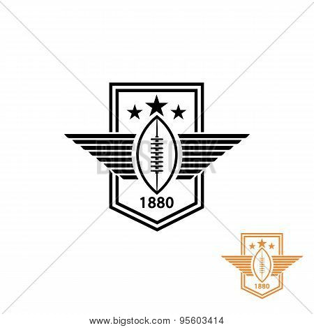 American Football Or Rugby Ball With Wings And Star Sport Logo, T-shirt Print Emblem