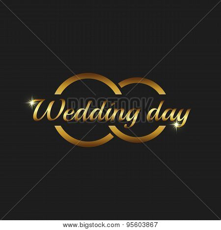 Wedding Day Greeting Card Mockup, Couple Gold Rings On The Black Background, Invitation Template