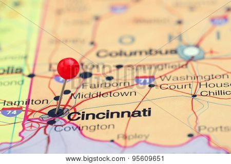 Cincinnati pinned on a map of USA