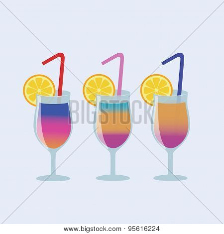 Vector illustration Set of coctail drink with straw
