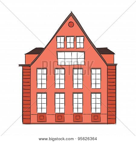 Cartoon Building In Old Town.
