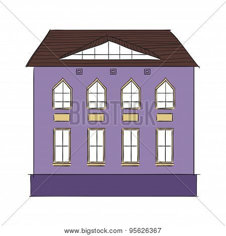 Cartoon Building In Old Town.