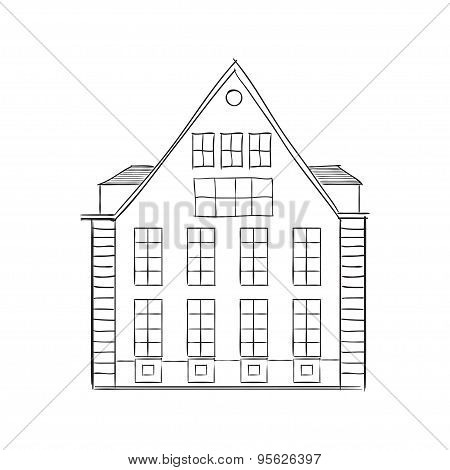 Cartoon Building In Old Town.