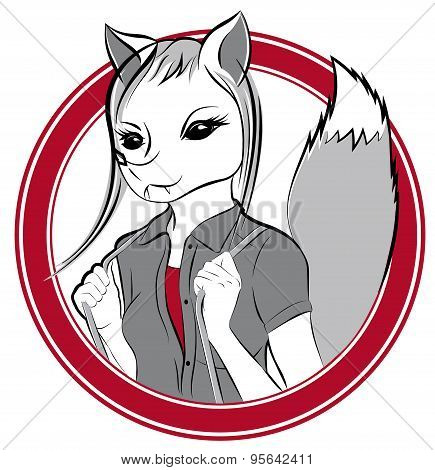 Badge with vector girl fox