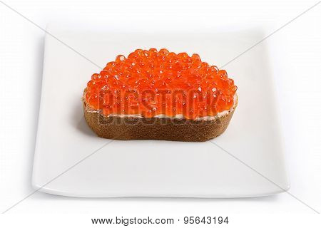 Red salmon caviar sandwich with butter