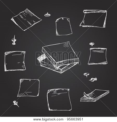 Set of hand drawn chalk paper notes