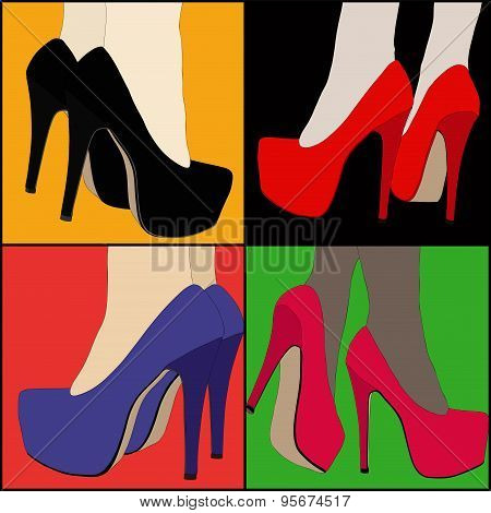 Legs And Shoes Of A Women In A Tribute To Pop Art