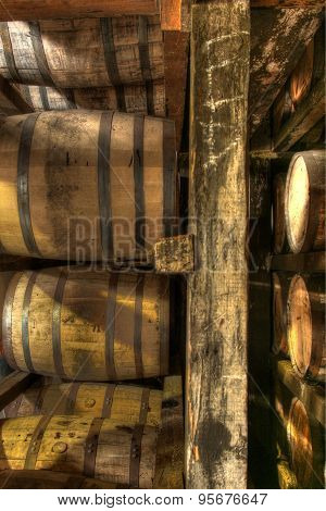 Aging barrels of bourbon