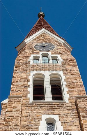 Clock And Bell Tower Of The Christuskirche In Windhoek, Namibia.
